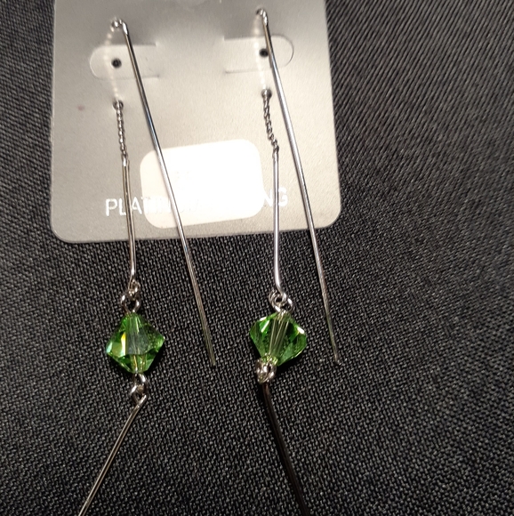 Genuine Green Crystal Threader Earrings - Picture 2 of 3
